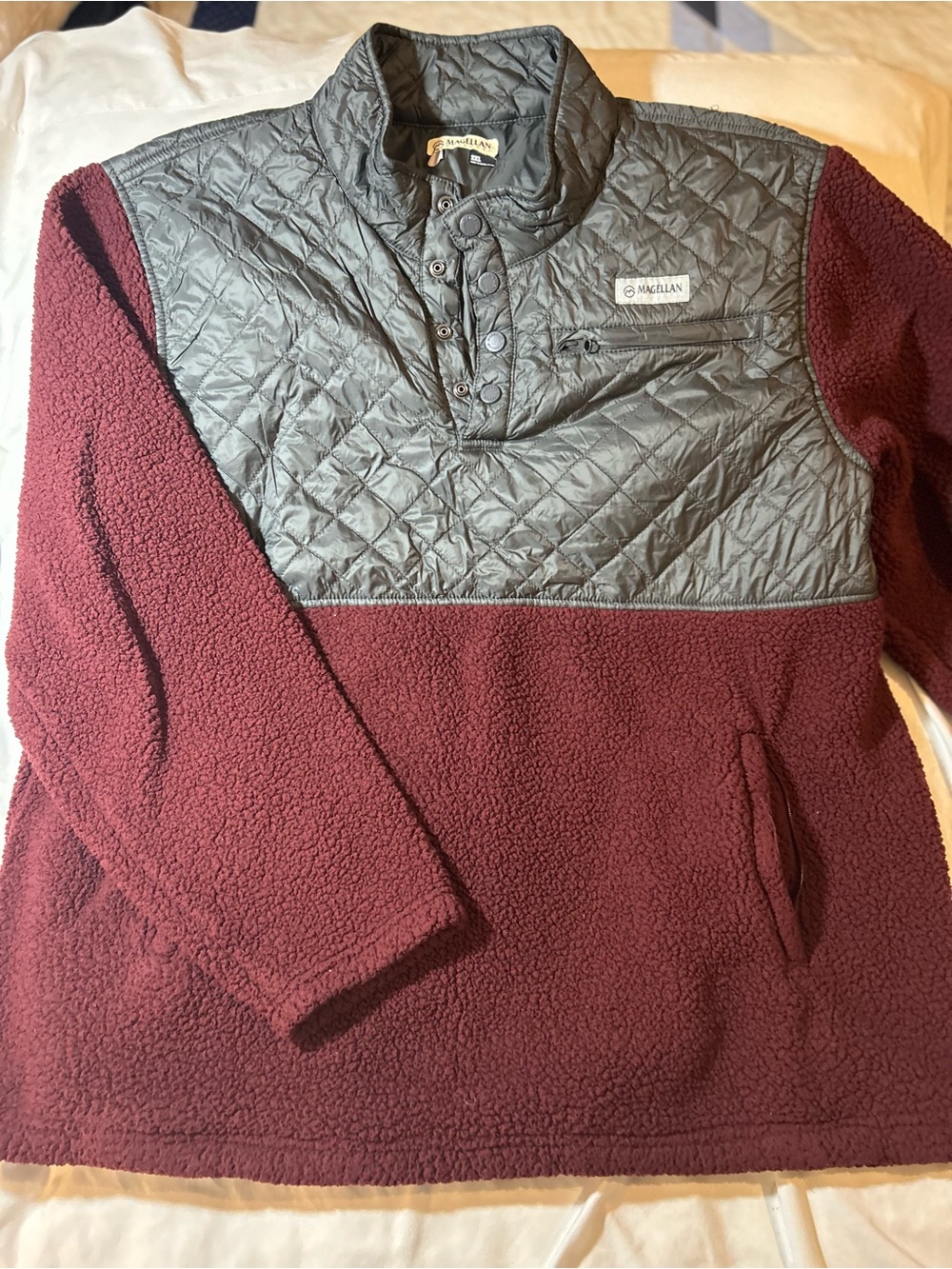 Magellan Outdoors Men's Pullover Fleece Jacket - Burgundy and Gray